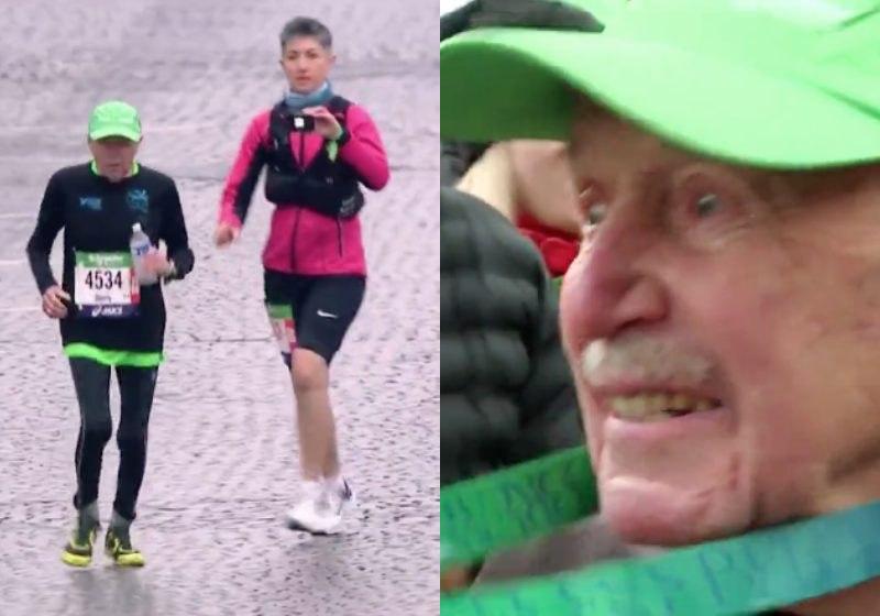 Idoso de 93 anos termina Maratona de Paris e chora como herói.
