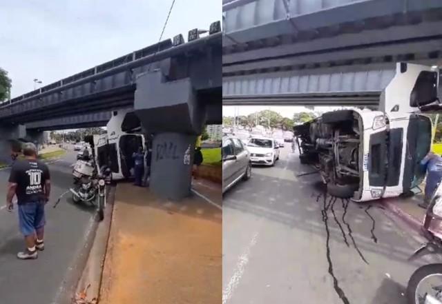 Caminhão Tomba Após Colidir com Pontilhão em Sorocaba (SP)