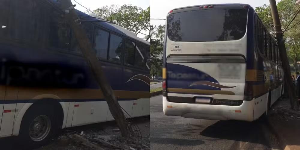Ônibus colide com poste e interdita trecho de avenida em Jundiaí