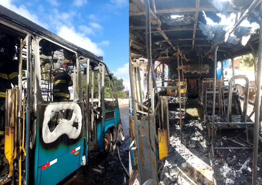 Ônibus pega fogo em Taquarituba; passageiros e motorista escapam ilesos