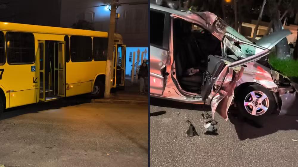 Carro avança sinal e causa acidente com ônibus em Jundiaí