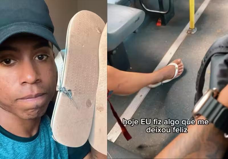 Jovem desempregado doa chinelos a rapaz em ônibus e emociona internet