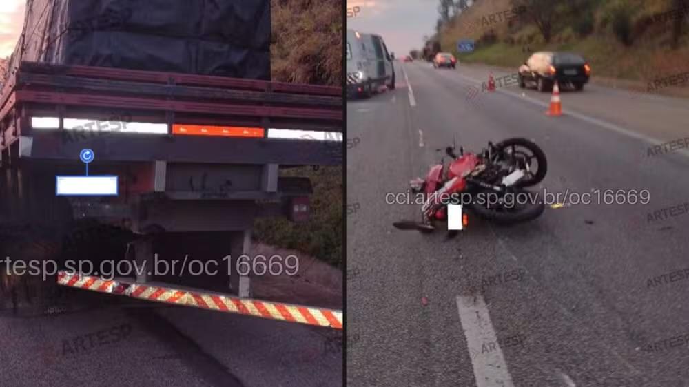 Motociclista morre após bater em caminhão carregado de mármore na Rodovia Castello Branco