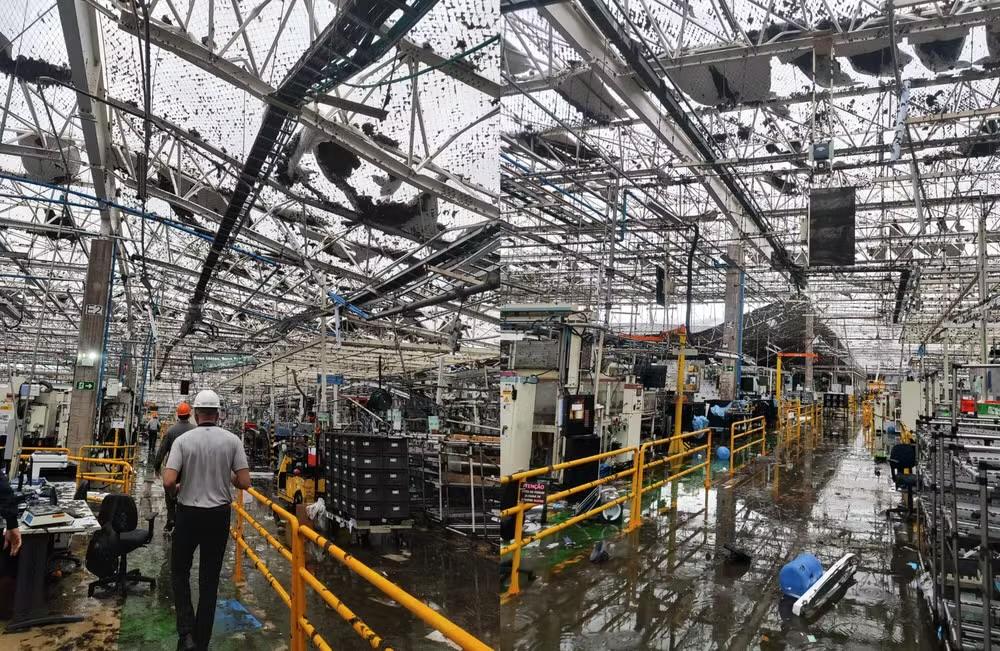 Vendaval arranca telhado da fábrica da Toyota em Porto Feliz e paralisa produção em Sorocaba
