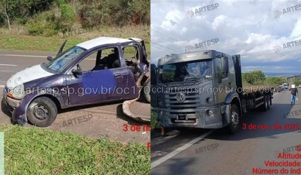 Homem morre em acidente entre carro e caminhão na Rodovia João Mellão, em Itaí