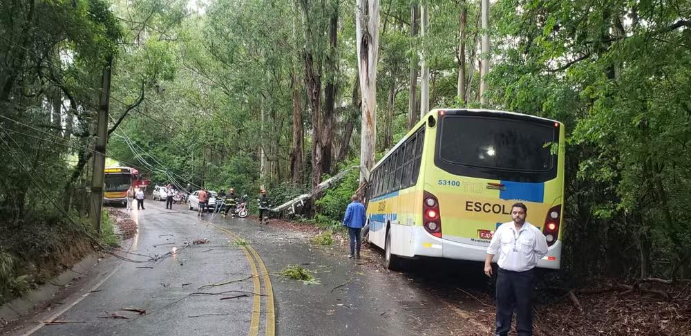 Ônibus escolar bate em poste entre Itatiba e Valinhos e deixa crianças feridas