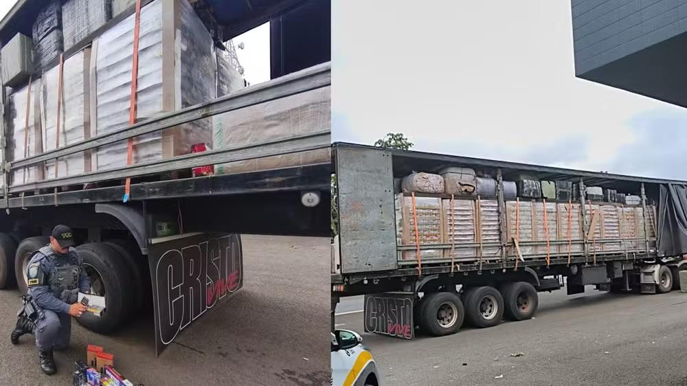 Polícia Rodoviária apreende 60 fardos de produtos contrabandeados na Castello Branco