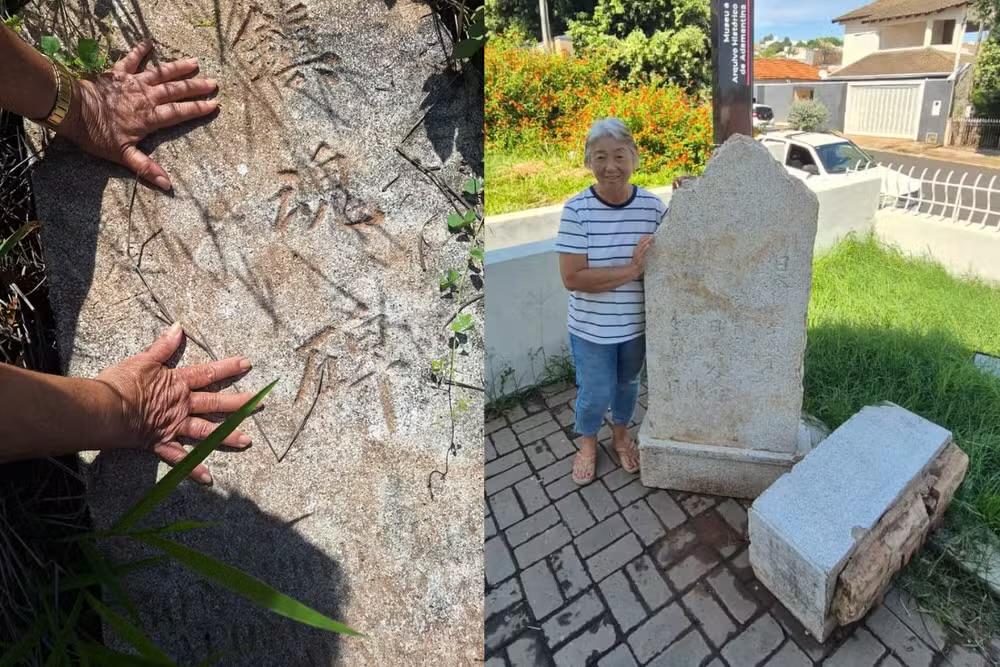 Pedra de quase 400 kg que homenageia imigração japonesa é reencontrada após décadas em Adamantina