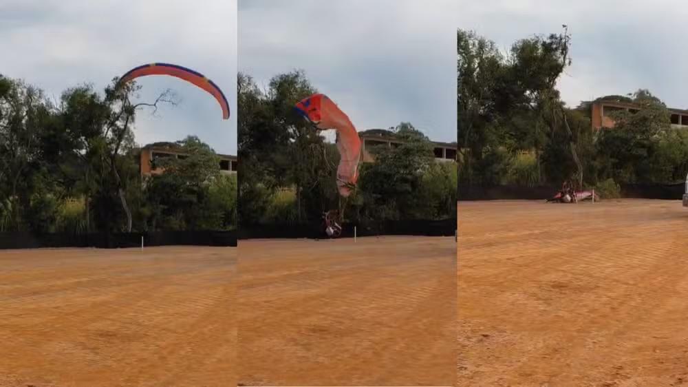 Piloto de paramotor cai em rodovia em obras e é socorrido em Piedade