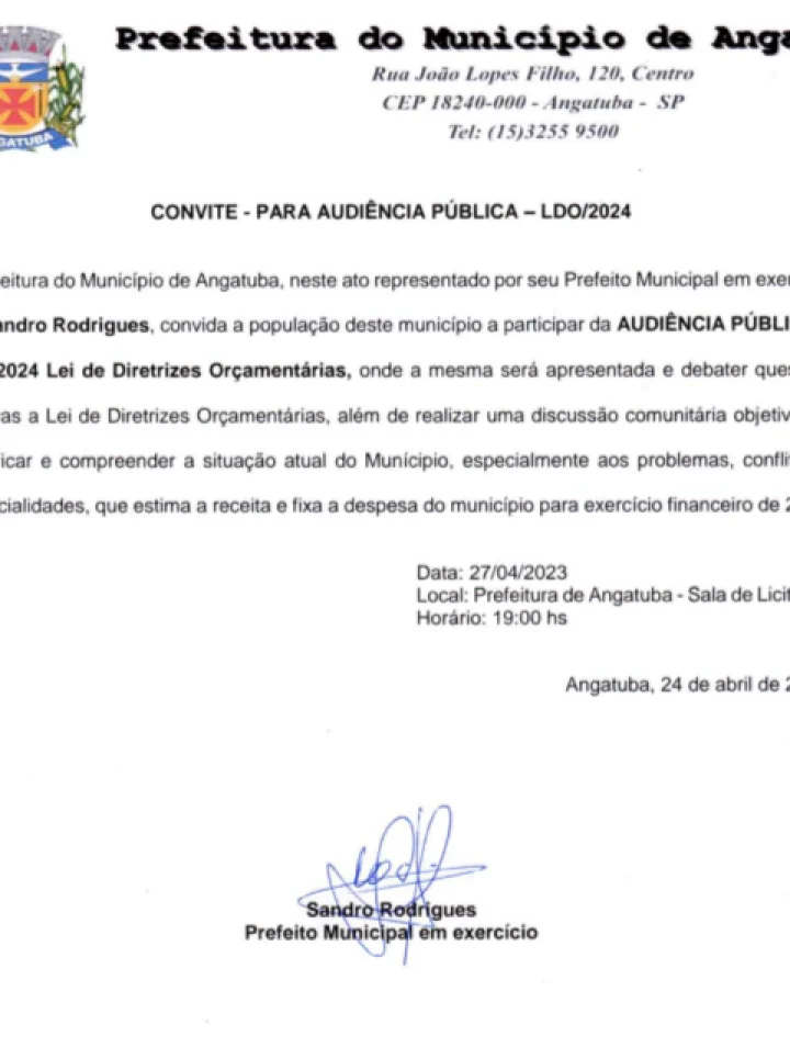 CONVITE PARA AUDIÊNCIA PÚBLICA - LDO/2024